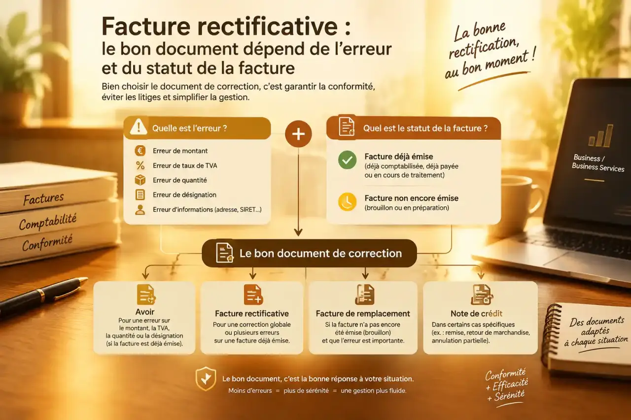 Facture rectificative : le bon document dépend de l’erreur et du statut de la facture