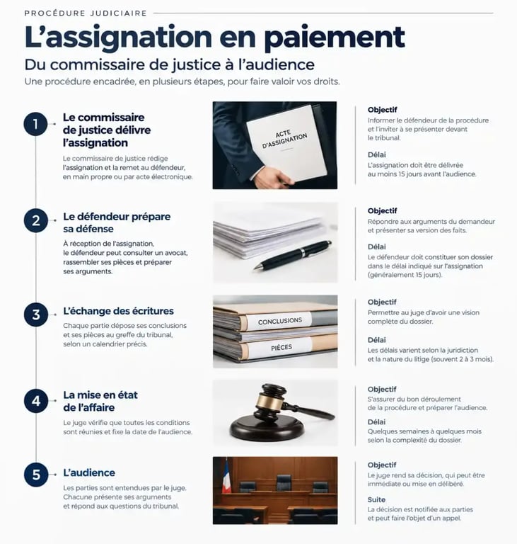 Étapes clés d'une assignation en paiement : procédure judiciaire et défense