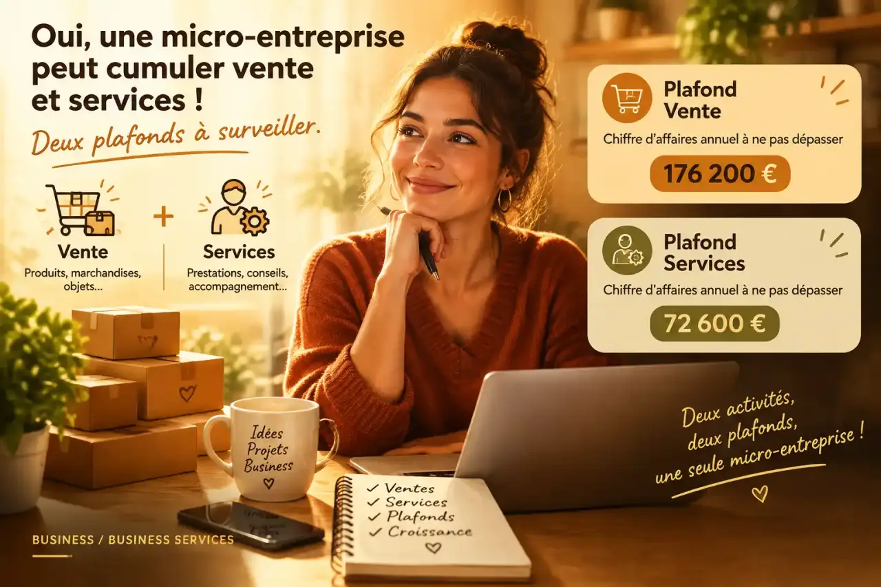 Oui, une micro-entreprise peut cumuler vente et services, avec deux plafonds à surveiller