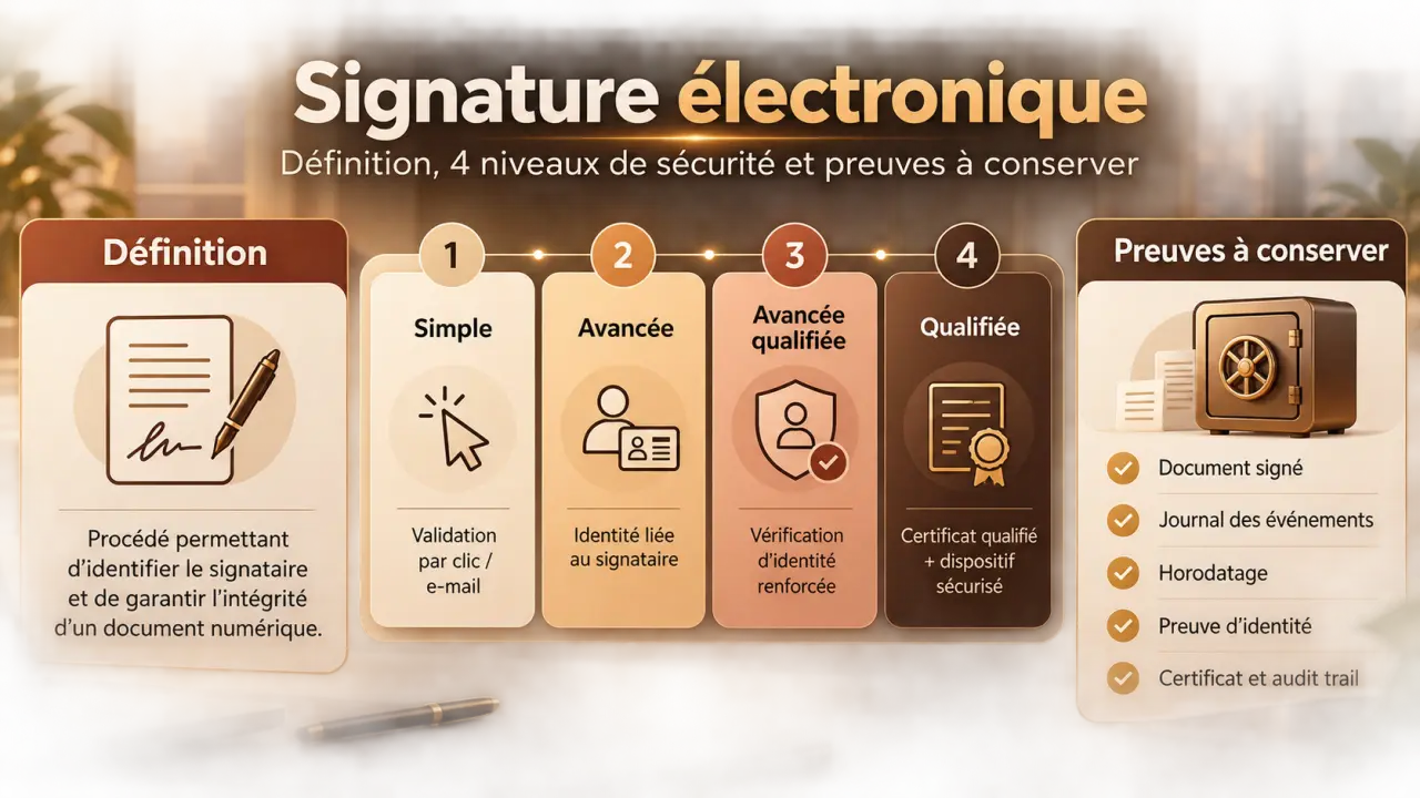 Signature électronique : définition, 4 niveaux de sécurité et preuves à conserver