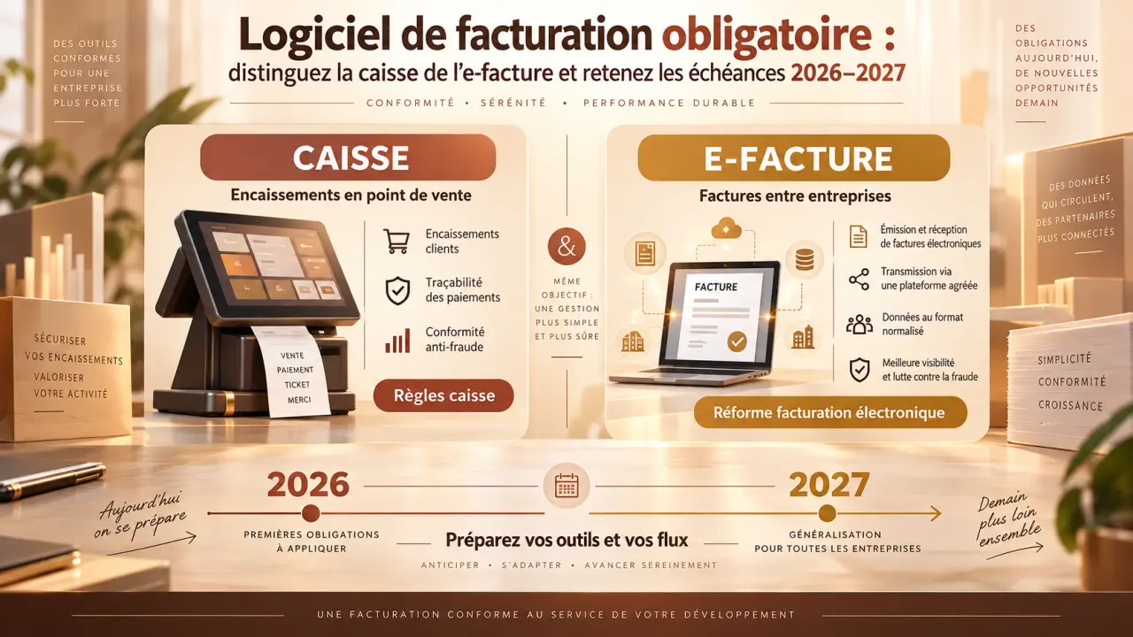 Logiciel de facturation obligatoire : distinguez la caisse de l’e-facture et retenez les échéances 2026-2027
